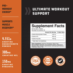 Close-up of creatine tablets showing tri-phase formula