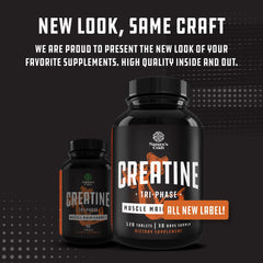 Nutrition label and ingredients panel on Nature's Craft Tri-Phase Creatine Tablets