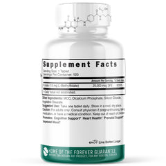 Close-up of Nature's Fusions Nutri 5-MTHF vegan tablets