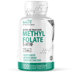 Front view of Nature's Fusions Nutri 5-MTHF L-Methylfolate 1MG bottle