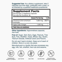 Nutrition facts panel of Nature's Lab ACV capsules