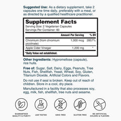 Label shows chromium inclusion in Nature's Lab ACV formula.