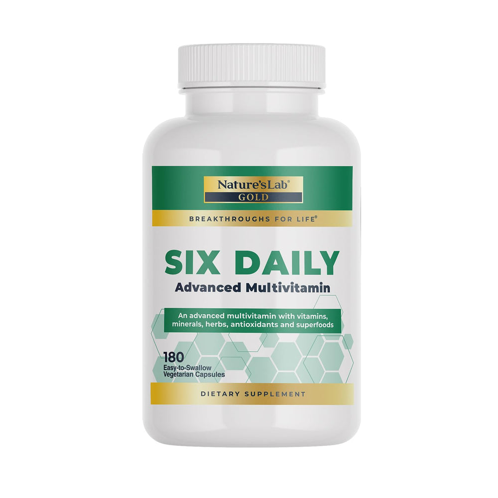 Nature's Lab Gold Six Daily Advanced Multivitamin bottle and 180 capsules