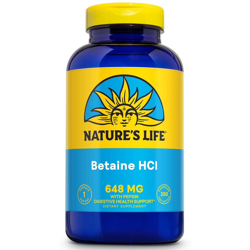 NATURE'S LIFE Betaine HCL with Pepsin bottle label