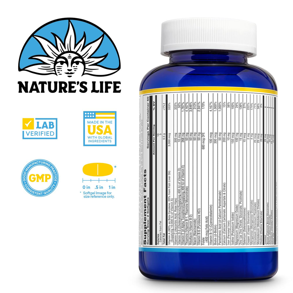 Side view of Nature's Life Daily Multivitamin bottle