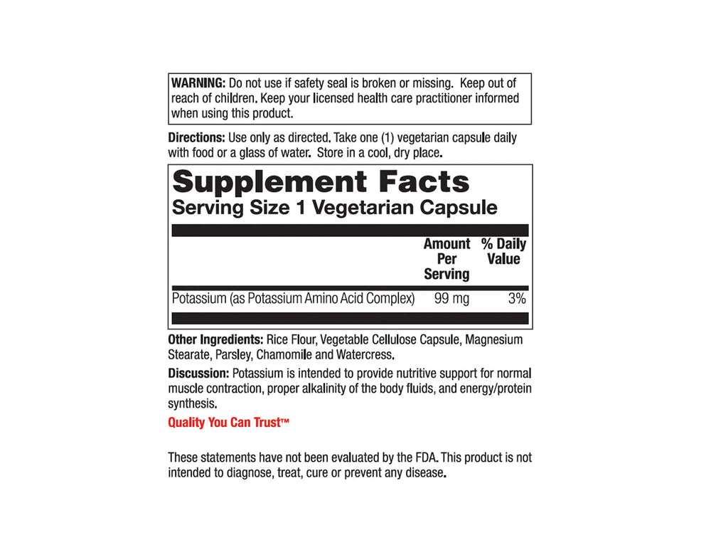 Potassium supplement capsules and bottle