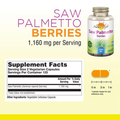 Close-up of Saw Palmetto Berries 1160 mg capsules