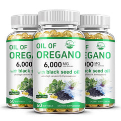 Hero image showing Nature's Live Oil of Oregano and Black Seed Softgels in a 3-pack