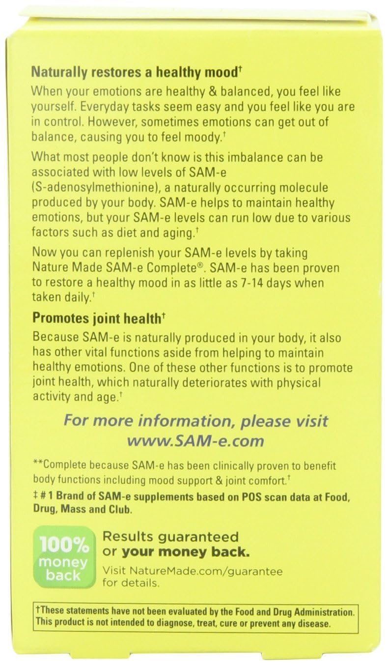 Product label for Nature's Made Sam-e 400 mg 2-pack
