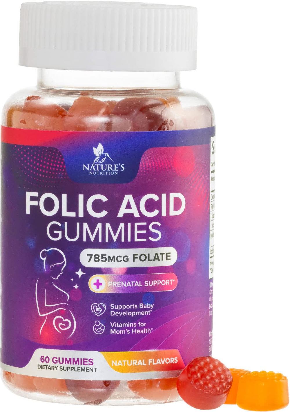 Nature's Nutrition Folic Acid Gummies – 785 mcg per gummy (60-count)