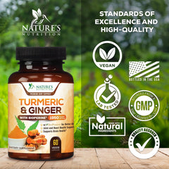 Nature's Nutrition vegan non-GMO capsules visible in bottle arrangement