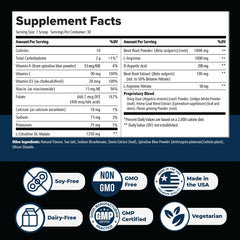 Nature’s NutriWave Nitric Boost Ultra ingredients label featuring beet root and L-Arginine for daily energy support