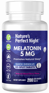 Nature's Perfect Night Melatonin 5mg tablets in mixed berry flavor