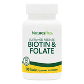 Front label of Natures Plus Biotin & Folic Acid bottle
