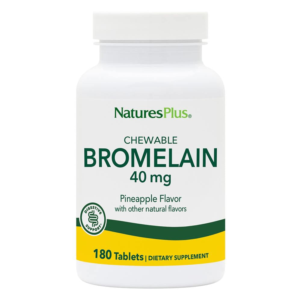Front view of Natures Plus Chewable Bromelain bottle