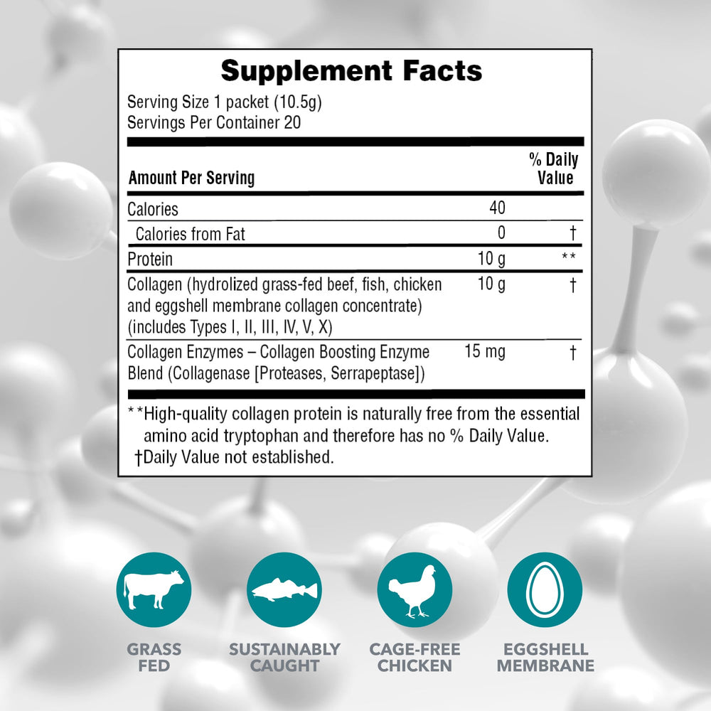 Close up of Natures Plus Collagen Peptides 20 stick packets