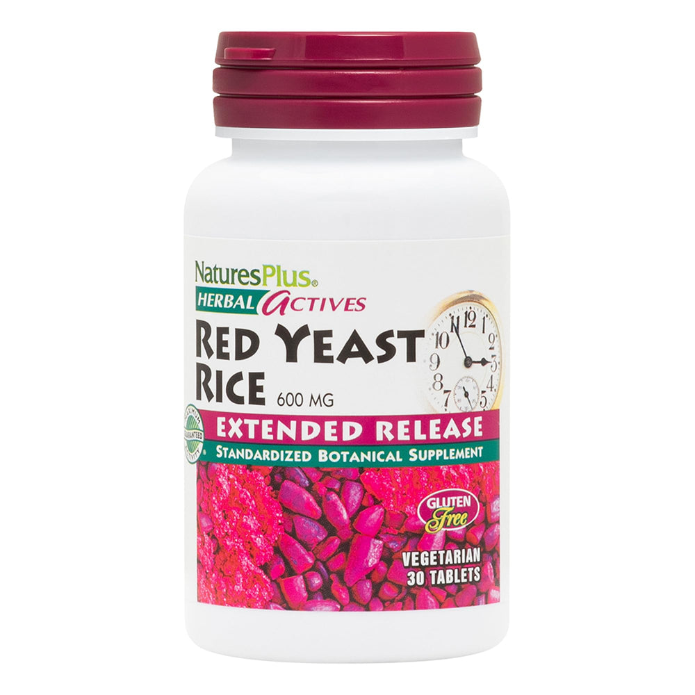 Bottle of Natures Plus Herbal Actives Red Yeast Rice 600mg 30 vegan tablets