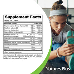 Nutrition facts panel of Natures Plus Mega B-150 Complex