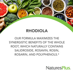 Close-up front view of Nature's Plus Rhodiola Extended Release 1000 mg box and bottle