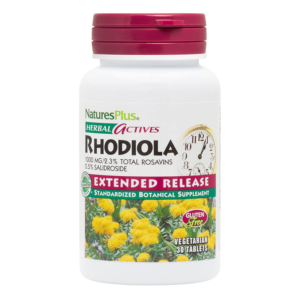 Nature's Plus Rhodiola Extended Release 1000 mg bottle with 30 vegan tablets (hero image)