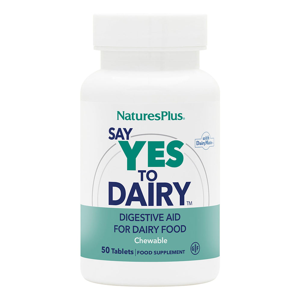 Packaging of Natures Plus Say Yes to Dairy with 50 chewable tablets