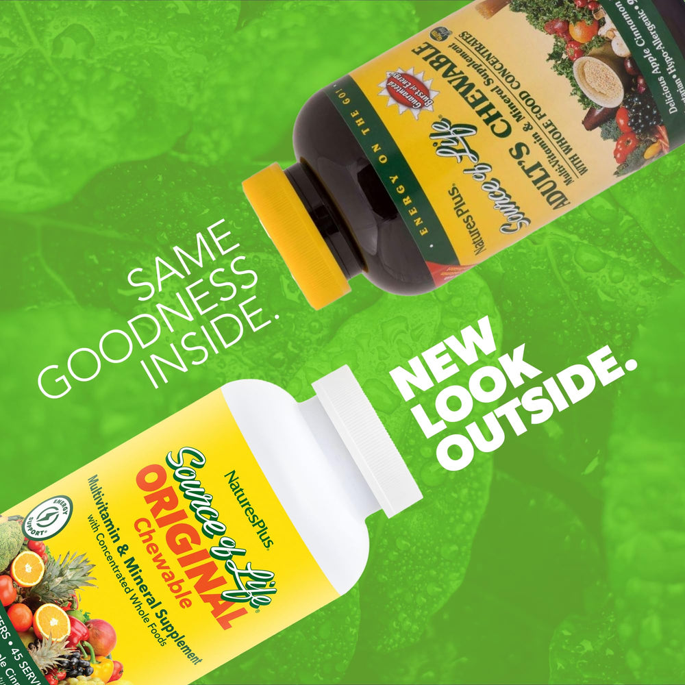 Bottle of Natures Plus Source of Life chewables with Apple Cinnamon wafers