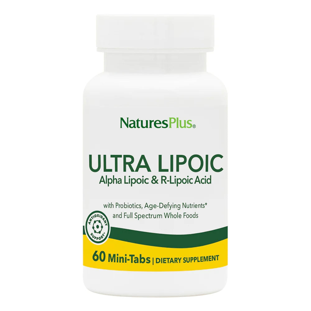 Natures Plus Ultra Lipoic bottle with 60 bi-layered mini-tabs
