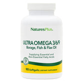 Bottle of Natures Plus Ultra Omega 3-6-9 1200 mg with 90 softgels