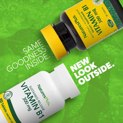 Close-up of bottle showing 300 mg Thiamin HCI and vegetarian tablets