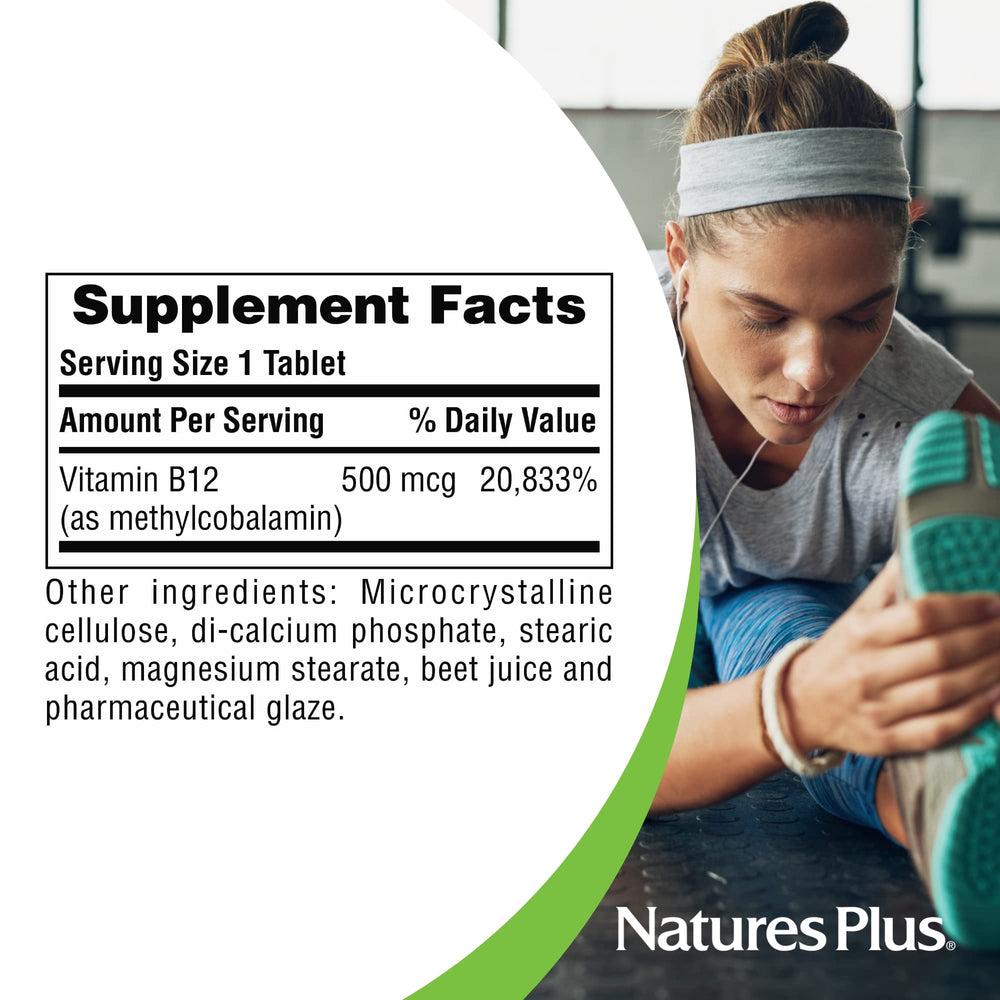 Front view of Natures Plus Vitamin B12 bottle