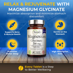 Back label of Nature’s Potent Magnesium Glycinate 200mg bottle