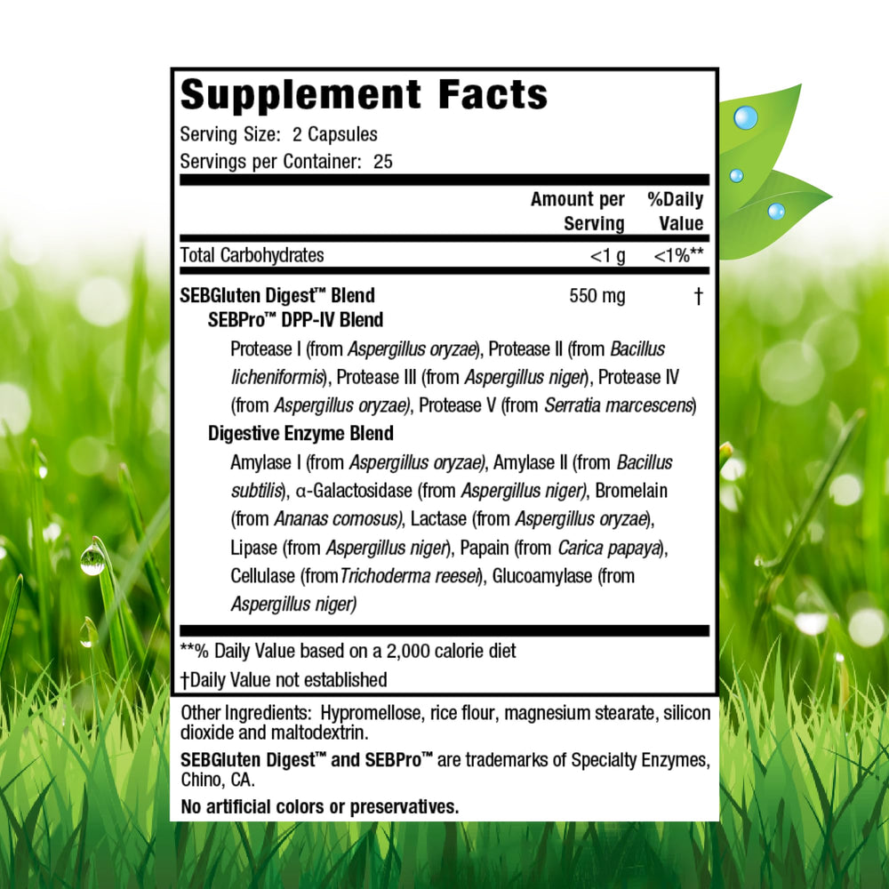 Product label for Nature's Secret Gluten & Dairy Digestive Aid with ingredients