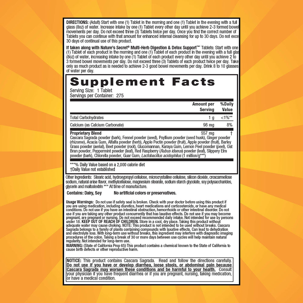 Nature's Secret Multi-Herb Colon Cleanse label and supplement facts