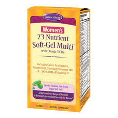 Front view of Nature's Secret Women's 73 Nutrient Soft-Gel Multi Vitamin bottle