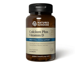 Nature's Sunshine Calcium Plus Vitamin D bottle highlights bone-support minerals