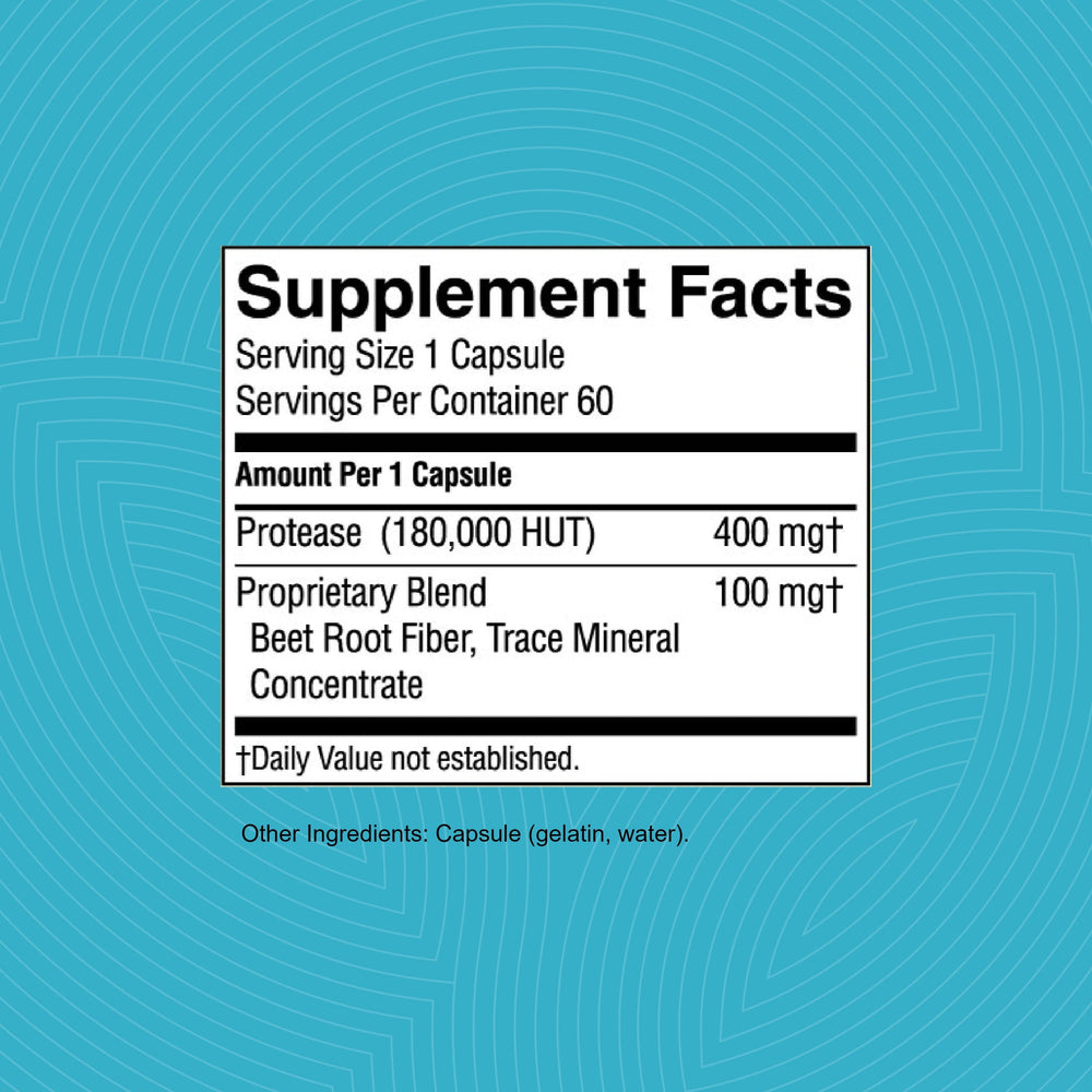 Front view of Protease 60 Capsules packaging