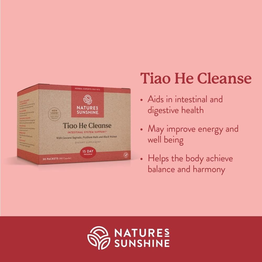 Nature's Sunshine Tiao He capsules inside bottle illustrating convenient daily detox support.