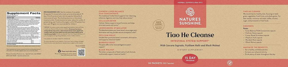 Nature's Sunshine Tiao He packaging close-up emphasizing traditional Chinese herbs for holistic wellness.