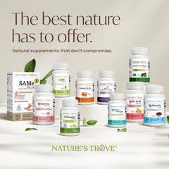 Packaging close-up of Nature's Trove SAM-e, with clear dosing and labeling.