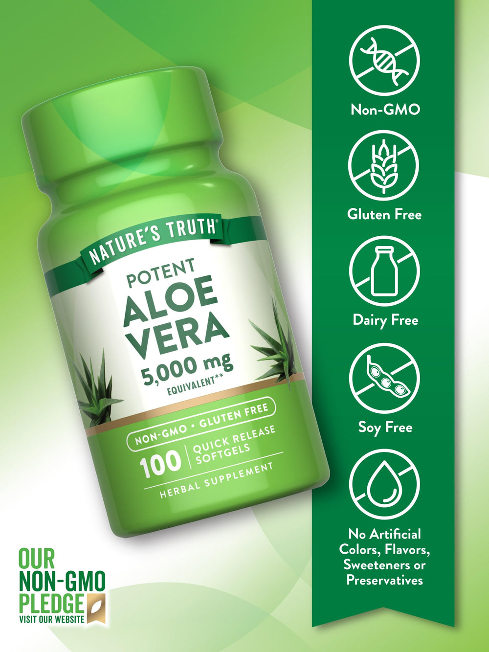 Bottle label showing 5000mg Aloe Vera per serving