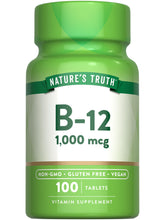 Nature's Truth Vitamin B12 1000 mcg tablets product image showing 100-count vegan, non-GMO, gluten-free supplement