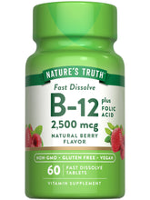 Bottle of Nature's Truth B12 Vitamin 60 fast-dissolve tablets with berry flavor