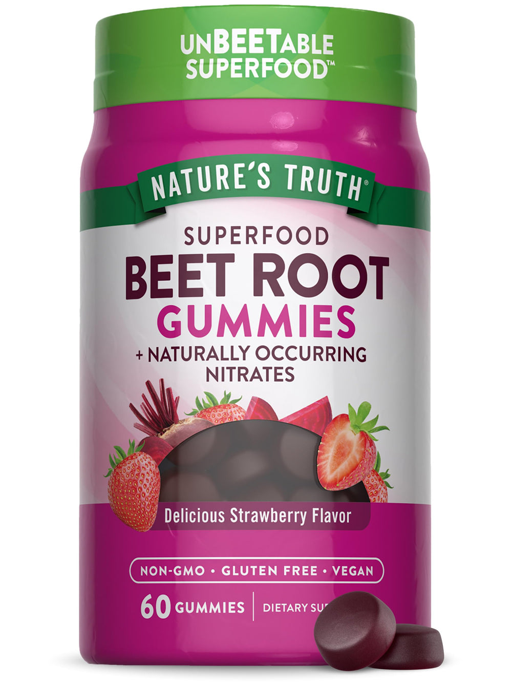 Nature's Truth Beet Root Gummies bottle - 60 count, strawberry flavor