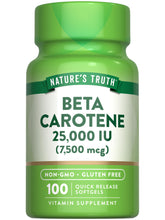 Front view of Nature's Truth Beta Carotene 25000 IU Softgels bottle