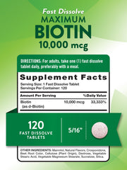 Close-up of Biotin 10000mcg fast-dissolve tablets