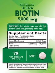 Nature's Truth Biotin 5000 mcg bottle back label