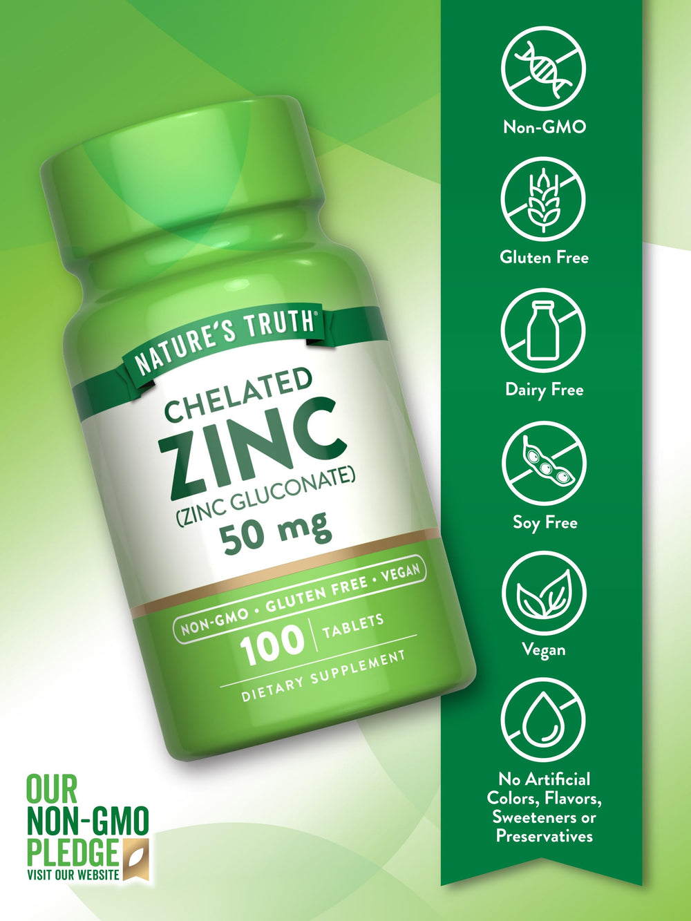 Supplement facts panel on Nature's Truth Zinc bottle