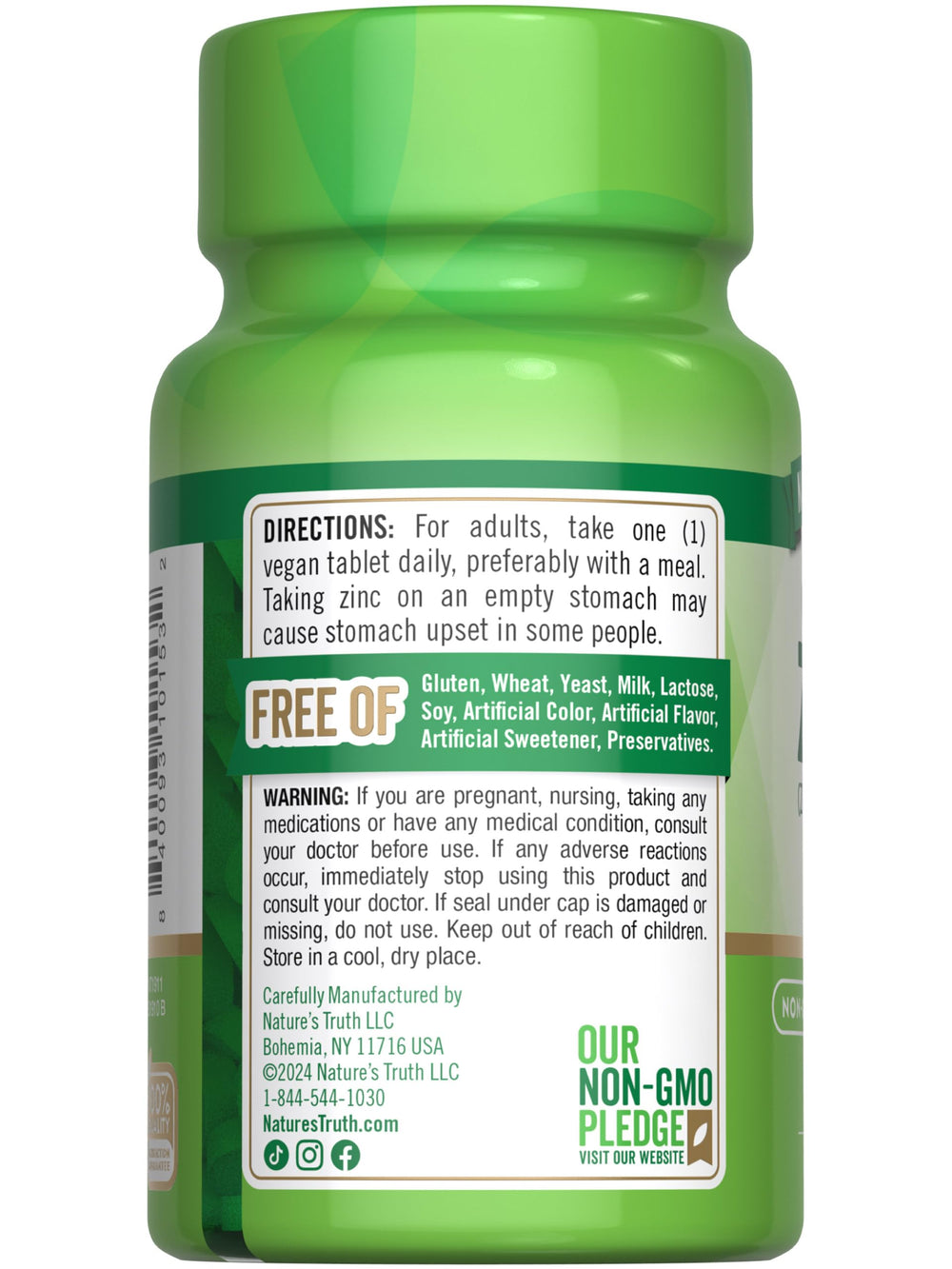 Bottle with zinc gluconate labeling on front