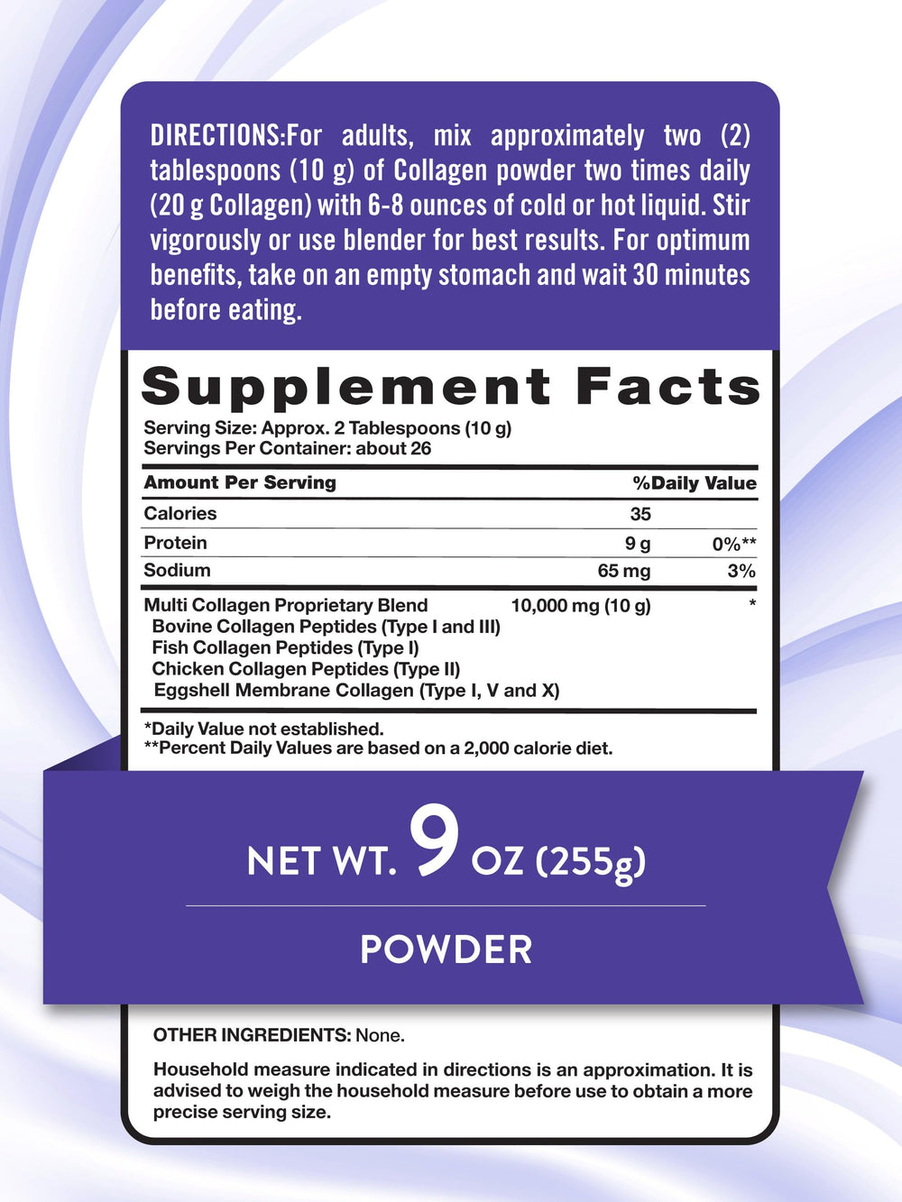 Collagen types I II III V X represented on packaging