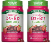 Bottle of Nature's Truth Vitamin D3 and B12 Gummies for adults in strawberry flavor